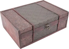 Cabilock Vintage Storage Box with Lid - Wooden Treasure Chest for Books Jewelry 