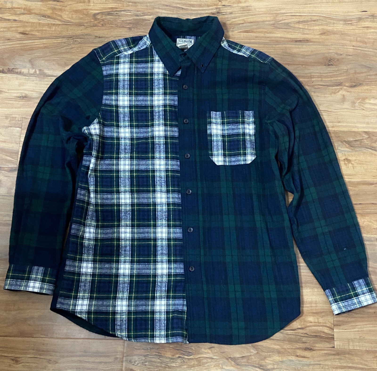 LL Bean Green / Blue Patchwork Button Down Flanne… - image 1
