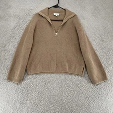 & Other Stories Wool Cotton Sweater Womens Small Beige Half Zip Rib Knit Chunky