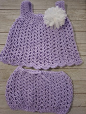 crochet handmade baby girls dress bloomers set 3 months puffs violet purple new