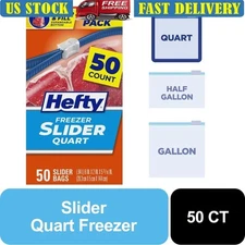 Slider Freezer Bags 50 Count Quart Size Food Storage Heavy Duty Fresh Seal New