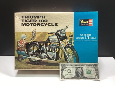 1964 Revell Triumph Tiger 100 Motorcycle H-1231:300 Open Box, Parts Sealed