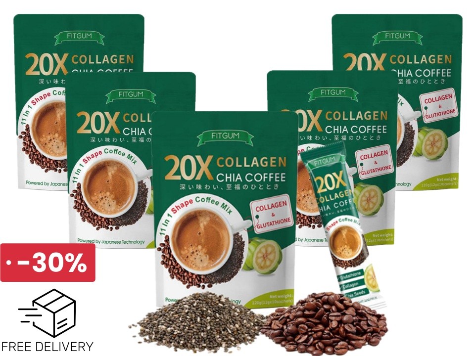 FITGUM 20X Collagen Chia Coffee 11 in 1 Shape Coffee Mix- Collagen