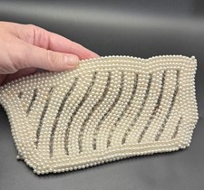 Vintage Ivory Silver Beaded Clutch Evening Bag Formal Special Occasion Japan