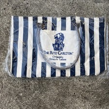RITZ Carlton Canvas Bag Tote Leather Handle Orlando Grande Lakes Striped NEW