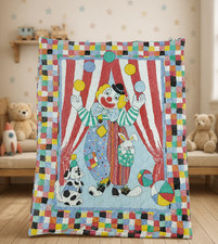 Vintage Handmade Clown Juggling Patchwork Quilt Baby Nursery Cot Blanket
