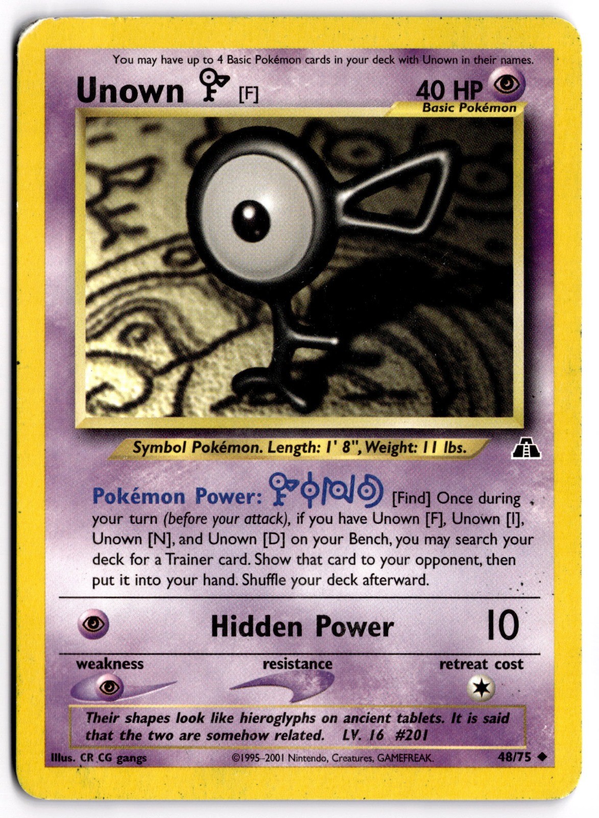 Pokemon TCG Unown [F] 48/75 Neo Discovery Uncommon MP