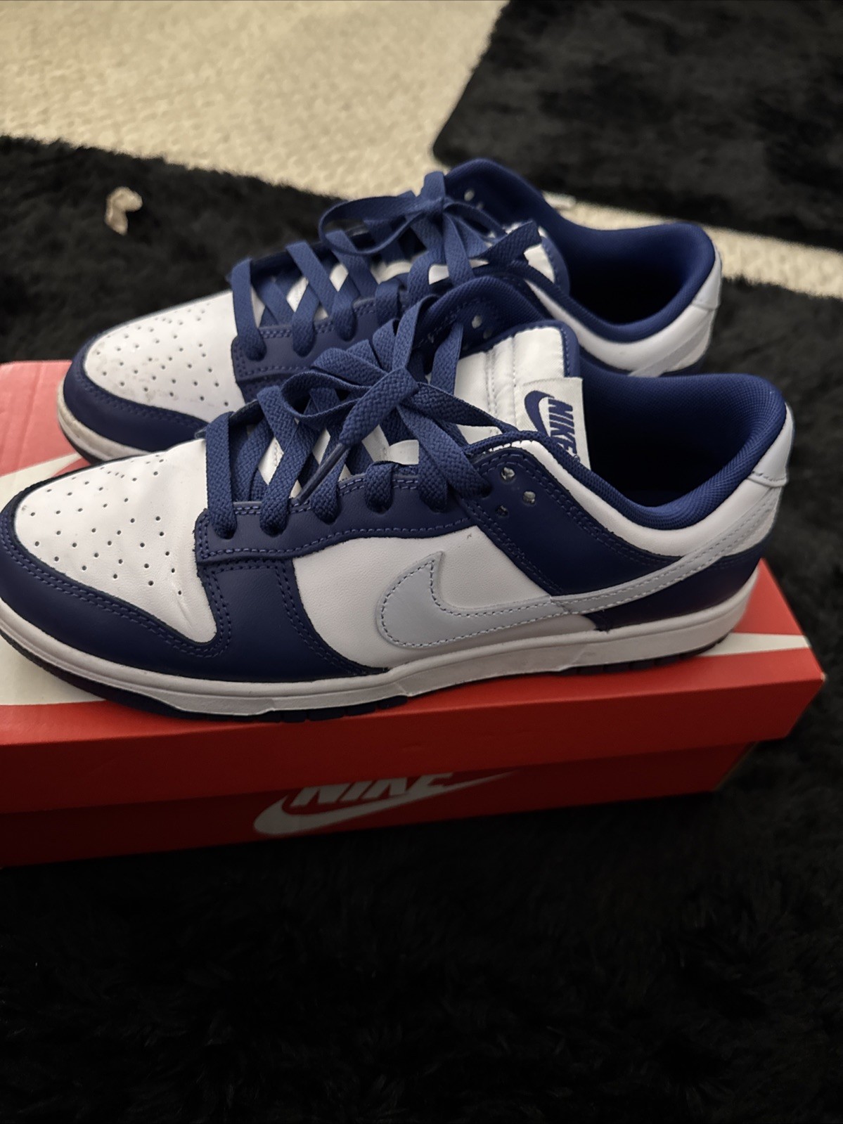 SAOLA Nike Dunk Low Sneakers Uomo Retro Deep Royal Blu Grigio Bianco