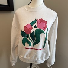 Jerzees Vintage Floral Appliqué Glitter Sweatshirt USA Made Russell 80s 90s
