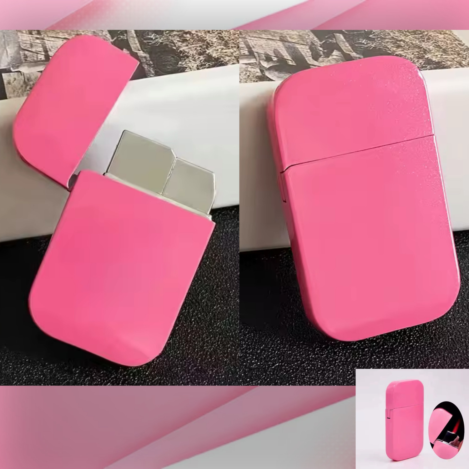 Pink Glitter Kawaii Jet Lighter Soft Pink Flame Butane