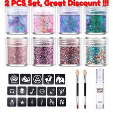 2 set Temporary Glitter Tattoo Glue and Tattoo Stickers w/2 Brushes Arts Glitter