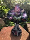 Fenton Black Opalescent Rib Optic Tulip JIP Vase