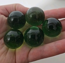 VINTAGE LOT of 5 Solid Translucent Green Boulder Marbles 22-25 mm Glass Toy 1"