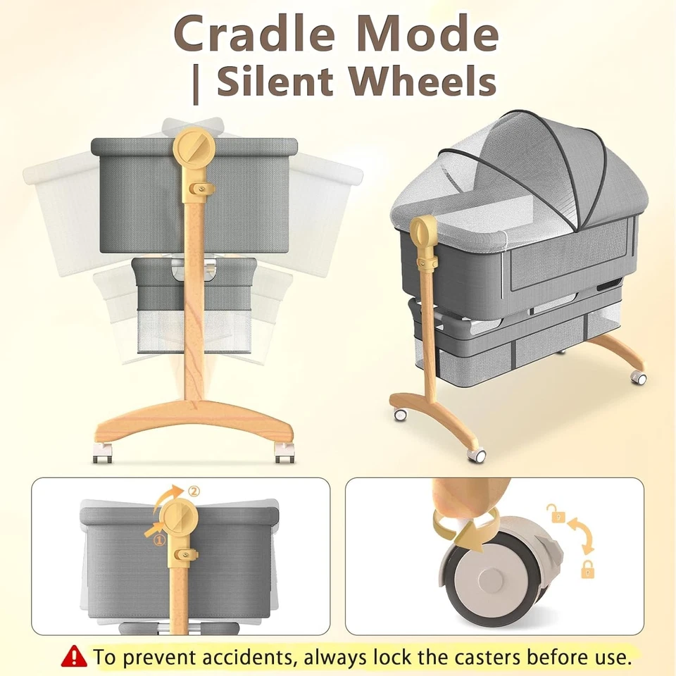 Bassinets Bedside Sleeper for Baby - Wooden Construction 3 in 1 Bedside Bassinet - image 4 of 4