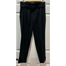 Theory Women  s Naidra Tailor Pleated Pants Sz 0 Black Wool Ankle Trouser Belted