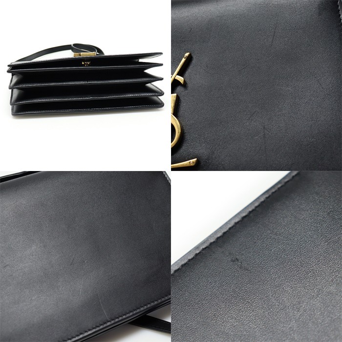 Saint Laurent Flap fisarmonica monogramma Dylan in vitello nero liscio tono oro piccolo