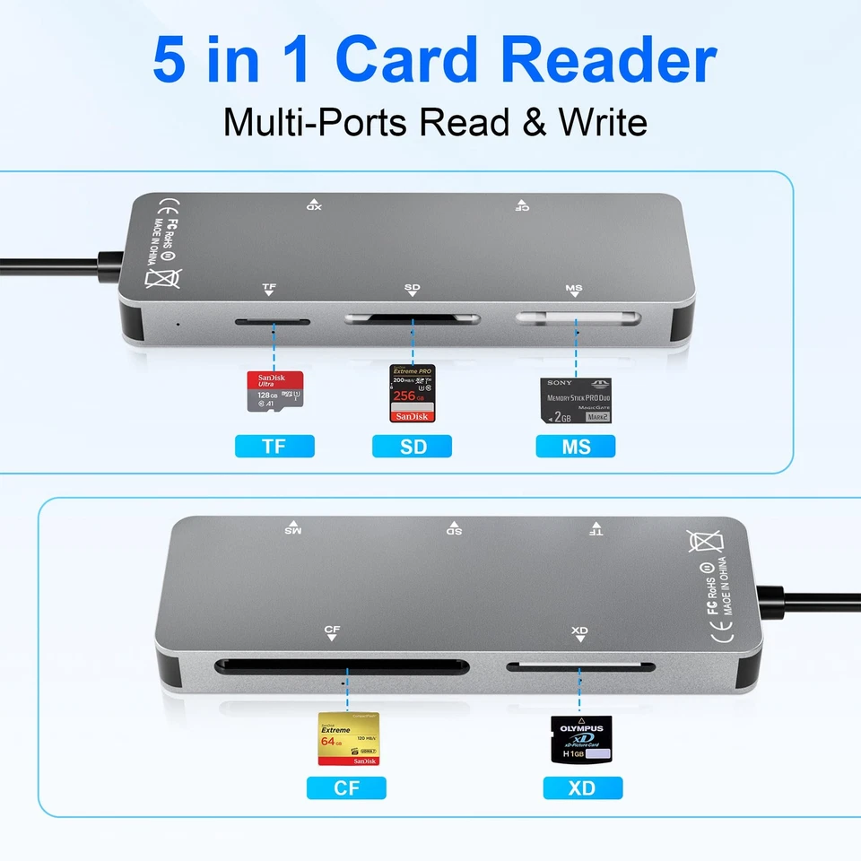 Memory Stick pro Duo Adapter 5-in-1 Multi Card Reader Supports Silver - Image 2 of 4