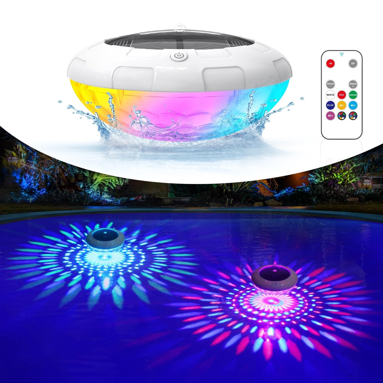 Floating Pool Lights w/Remote, 6.5 Inch RGB Color Changing Solar Pool Lights ...