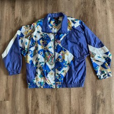 Vintage Windbreaker Jacket Womens Size L 80s/90s Lavon Retro Beach Fish Blue