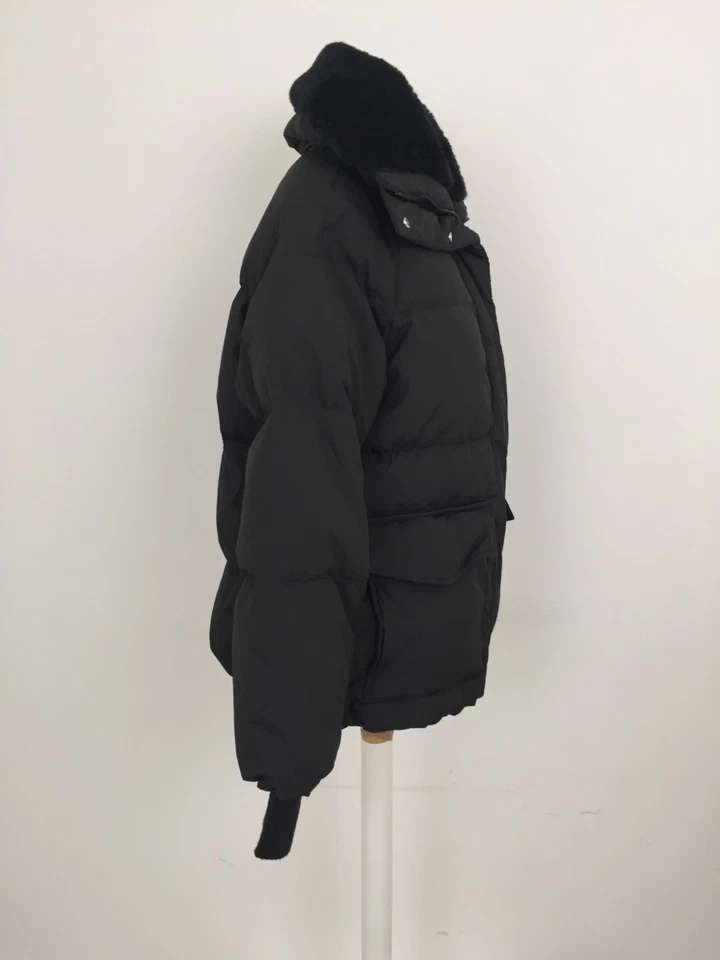 M&S Women's Puffer Jacket Size 10 Solid Black Fleece Neck Square Pocket Used F1 - Image 4 of 4