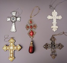 Set Of 5 Religious Crosses Christmas Ornaments