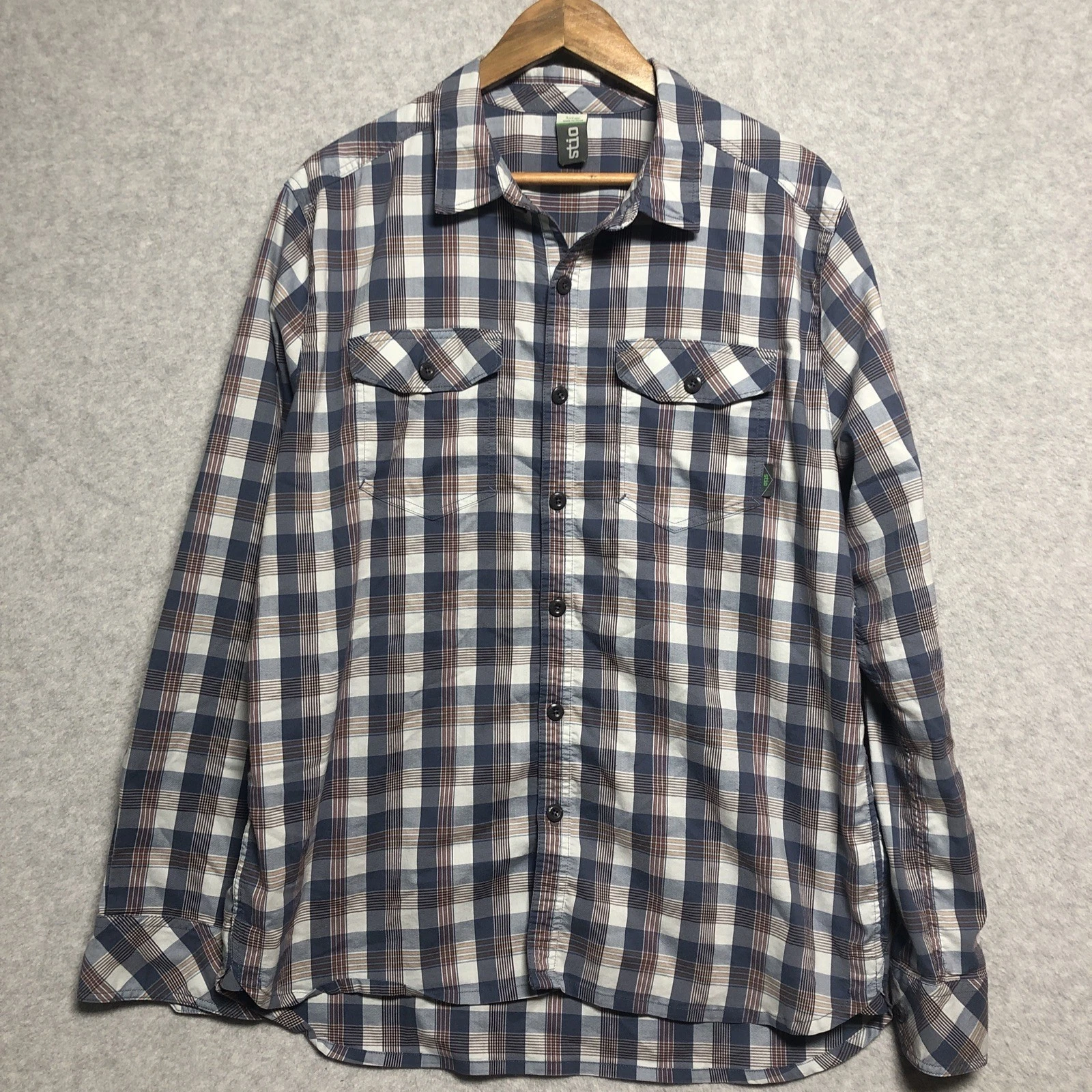 Stio Mens Green Plaid Long Sleeve Shirt Button Up Size L Western HIking