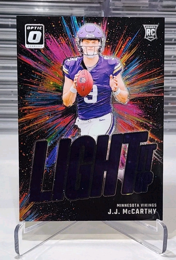 2024 Donruss Optic J.J. McCarthy Light It Up Purple Stars #16/25 FOTL Vikings #2