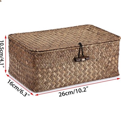 Small Rectangular Seagrass Basket with Lid - Perfect for Stylish Home Storage