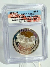 1991-S Proof Mount Rushmore Golden Anniversary Dollar $1 Graded PR70 DCAM by ICG