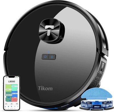 Tikom Saugroboter L9000 mit Wischfunktion 4000Pa 150min LiDAR WLAN 14 No-Go Zone