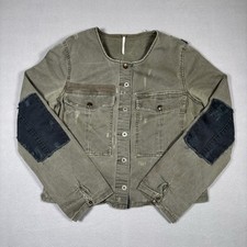 Free People Women Military Front Pockets Collarless Cropped Jacket Sz M Green