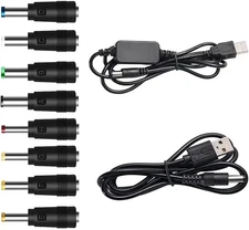 USB 5V to DC 12V Converter Power Cable + 8 Connectors Adapter Black 