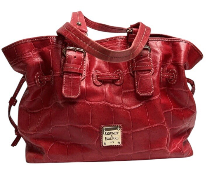 Dooney And Bourke Croc Embossed Red Leather Large Handbag Tote