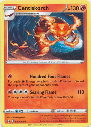 Centiskorch - 039/202 - Rare (Lp) Sword & Shield Base Set - Fire Pokémon