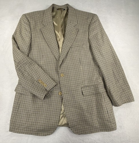 Brooks Brothers, Vintage Brooks Brothers Blazer Mens Brown Blue Wool Houndstooth 43 REG