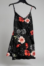 INC Intimates Black Floral Silky Slip Dress W/ Lace Accents Size L