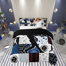 Baseball Player Duvet Cover No Comforter Queen 3 Pcs for Kids,Patchwork Baseba