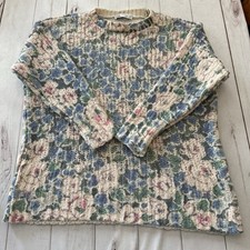 Zara Wool Blend Floral Oversized Sweater Size Large Cream Pink Blue Spring