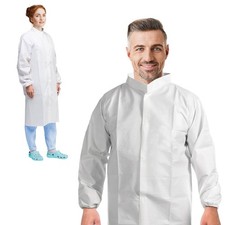 White Disposable Lab Coats Microporous 60 GSM Snap Front 30 Count Medium