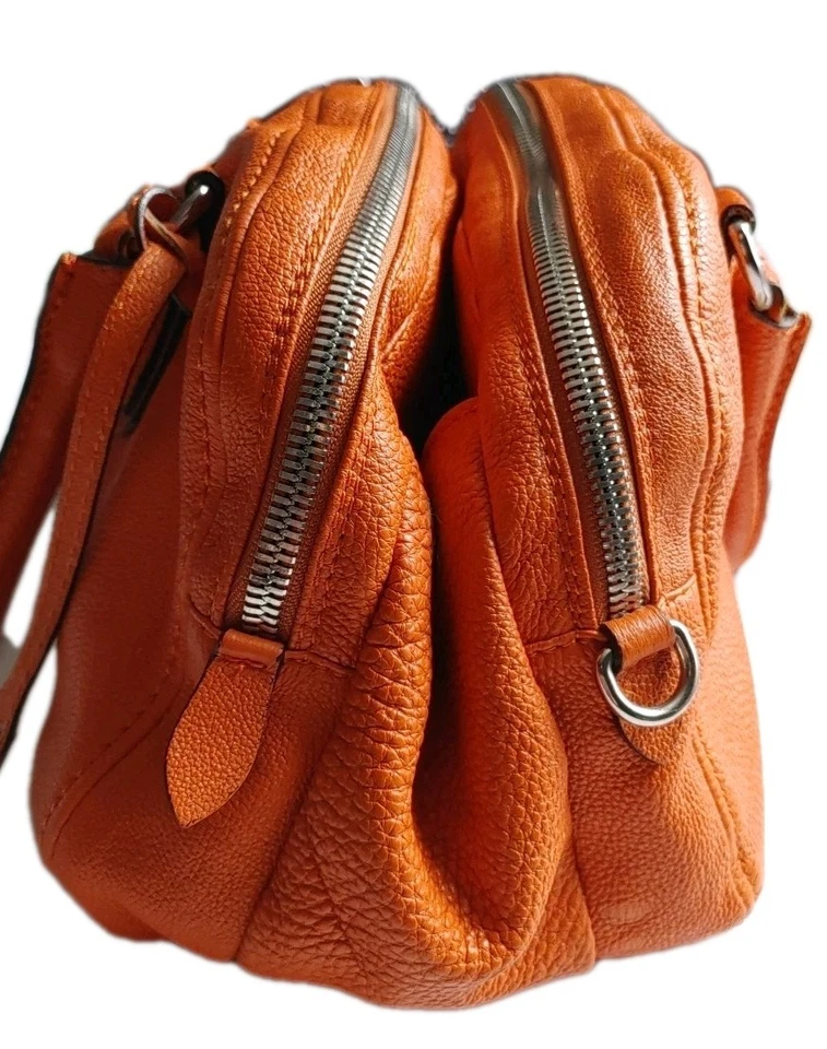 Bandolera Abro Naranja Cuero Guijarro Doble Asa Desmontable Correa Foto 4 de 4