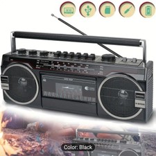 Audiobox Cassette Radio Player MP3  Recorder W AM/FM/SW Bluetooth Speaker Black