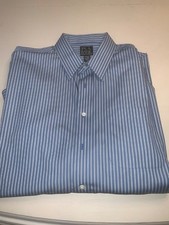 Jos A Bank Travelers Men's Dress Shirt size 17 x 35 Light Blue with white stripe