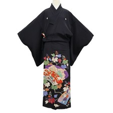 Japanese Antique Kimono Tomesode Silk 5 Crest...