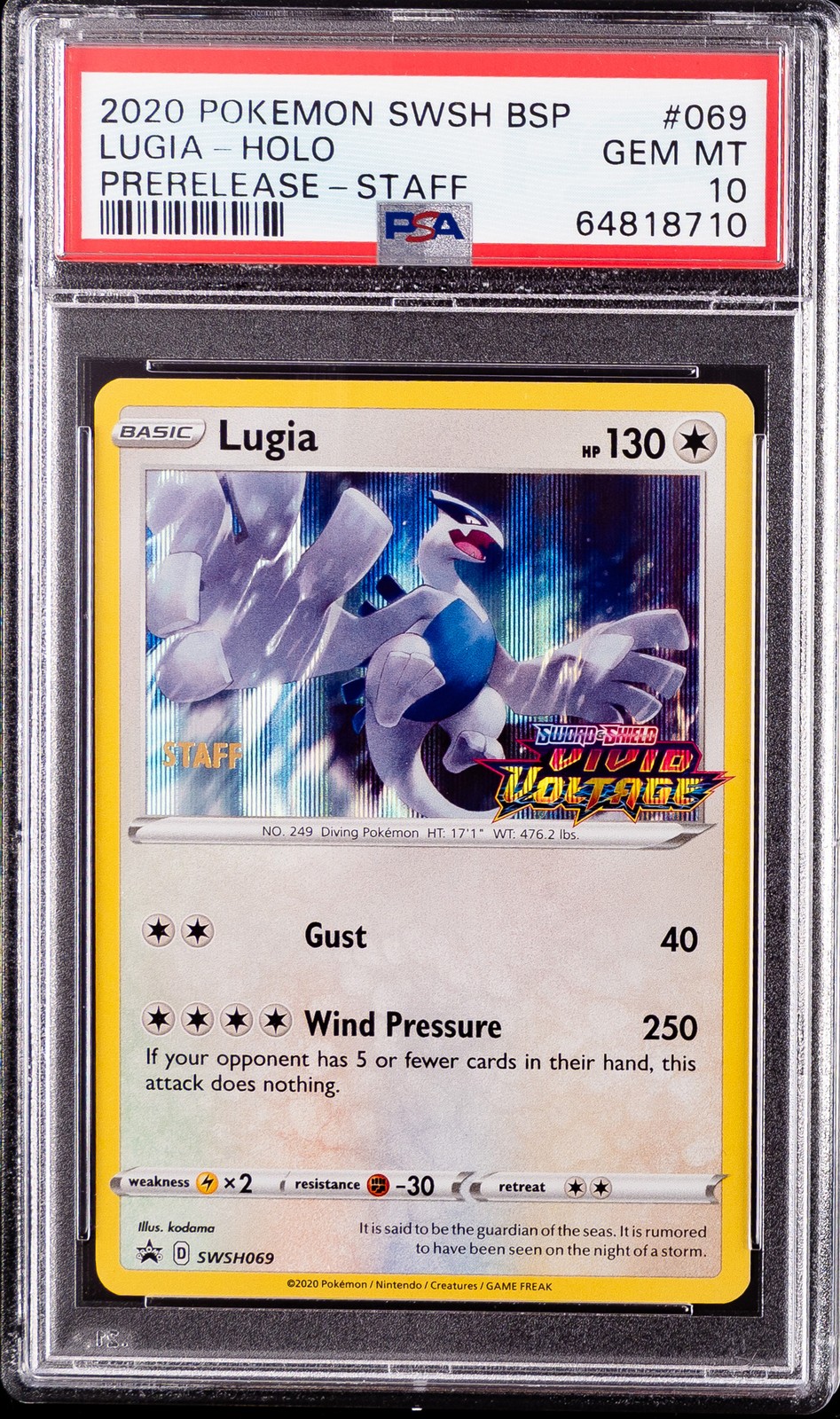 2020 POKEMON SWSH BLACK STAR PROMO PRERELEASE-STAFF #069 LUGIA-HOLO PSA 10
