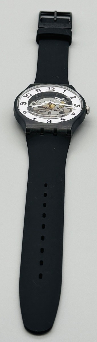 Swatch Swiss Skeleton Transparent Dial Black Case Rubber Band