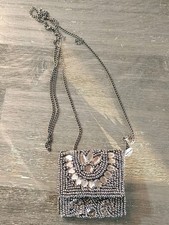 Noa Noa Mini Beaded Rhinestone Black Silver Crossbody Chain Purse