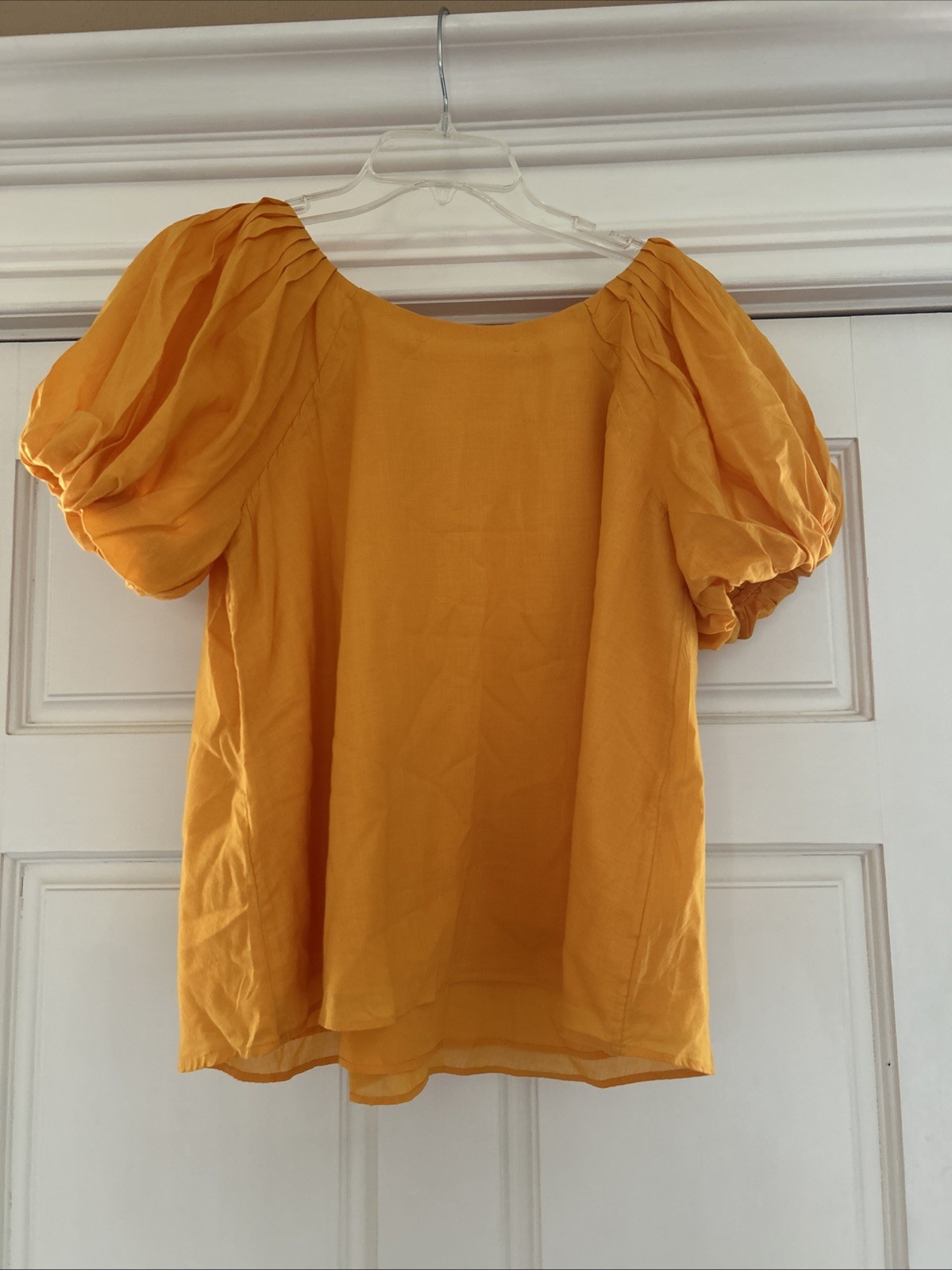 MAEVE Anthropologie Puff Sleeve Cotton Top~ Mango ~ S image 4