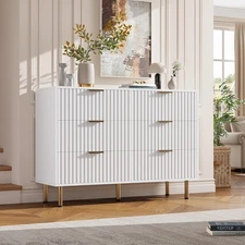 White 6 Drawer Dresser 47.2" Modern Fluted Chest of Drawers with Deep Drawers