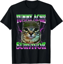 Tummy Ache Survivor Cat Meme Funny Saying Cats Animals T-Shirt Gift for Dad, Mom