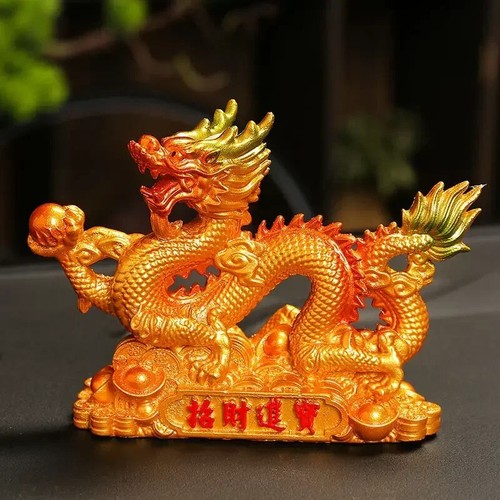 Glücksdrache Ornament Glück Golddrache Wohnzimmer Deko Büro Schreibtisch Geschenk - Bild 4 von 7